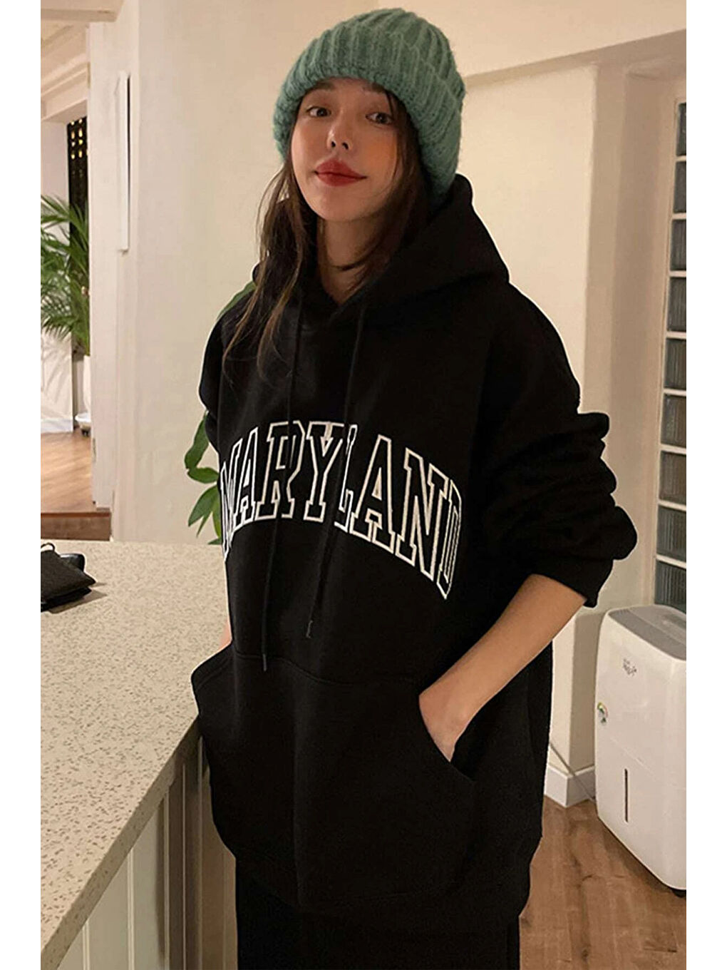 uyguntarz Siyah Unisex MARYLAND Baskılı Oversize Sweatshirt