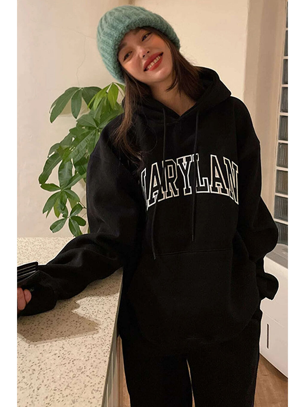 uyguntarz Siyah Unisex MARYLAND Baskılı Oversize Sweatshirt - 3