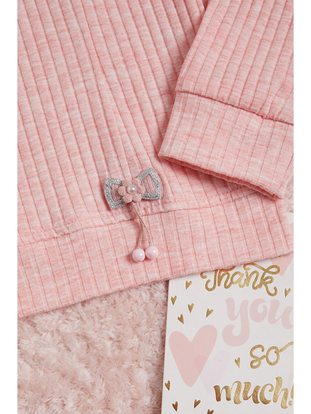 Pembe Önü Fırfırlı Fitilli Uzun Kollu Sweatshirt-2