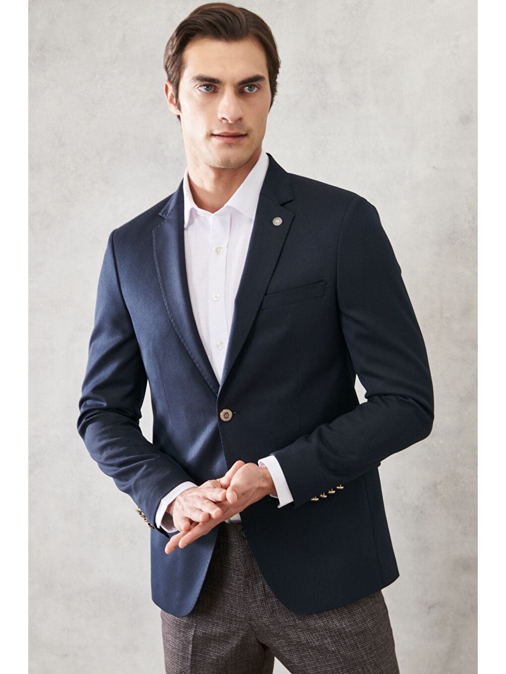 Erkek Lacivert Comfort Fit Kırlangıç Yaka Casual Ceket