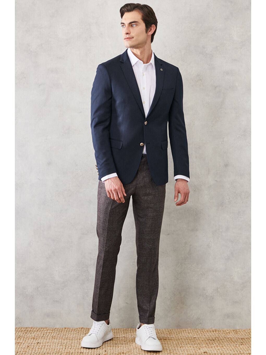 Erkek Lacivert Comfort Fit Kırlangıç Yaka Casual Ceket-1