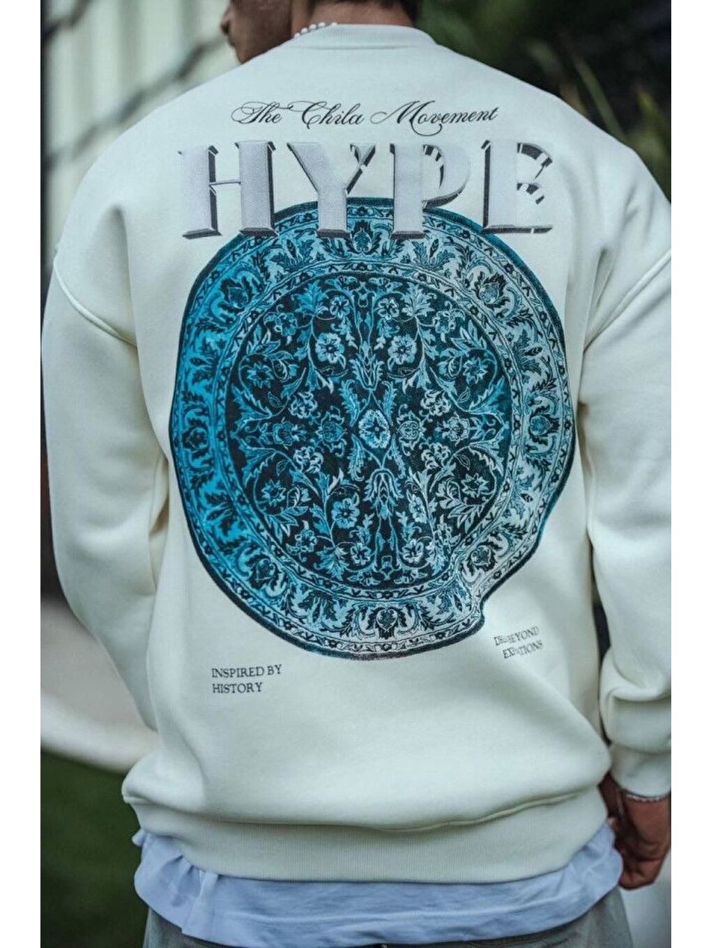 Üç İplik Bisiklet Yaka Baskılı Sweatshirt - Beyaz-2