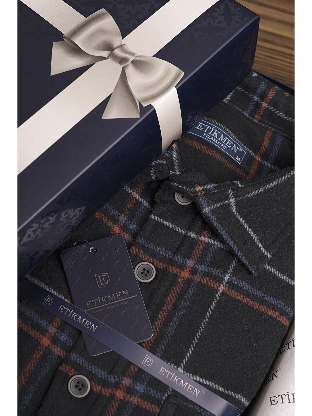 Siyah Kiremit Çizgili Oversize ( Geniş Kalıp ) Kalın Oduncu Hediye Kutulu Gömlek-3