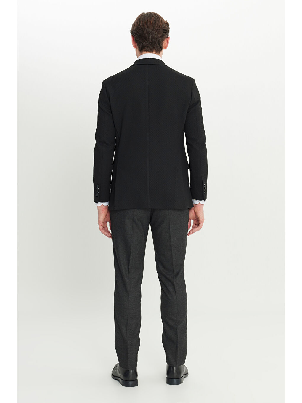 Erkek Siyah-Antrasit Slim Fit Dar Kesim Mono Yaka Kapak Cepli Yelekli Takım Elbise-7