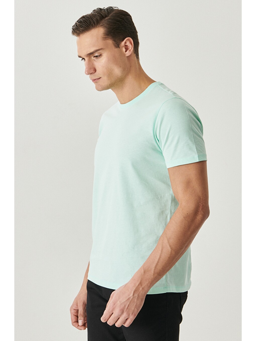 Pembe Erkek Gül Kurusu-turkuaz-sarı-bej Melanj-mint Slim Fit Dar Kesim Bisiklet Yaka 5'li Tişört Paketi-4