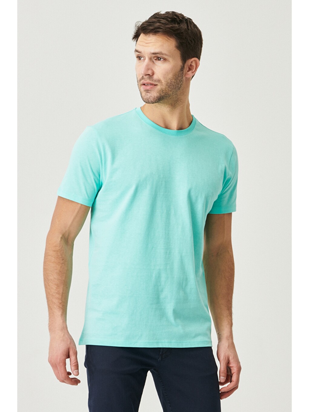 Pembe Erkek Gül Kurusu-turkuaz-sarı-bej Melanj-mint Slim Fit Dar Kesim Bisiklet Yaka 5'li Tişört Paketi-5