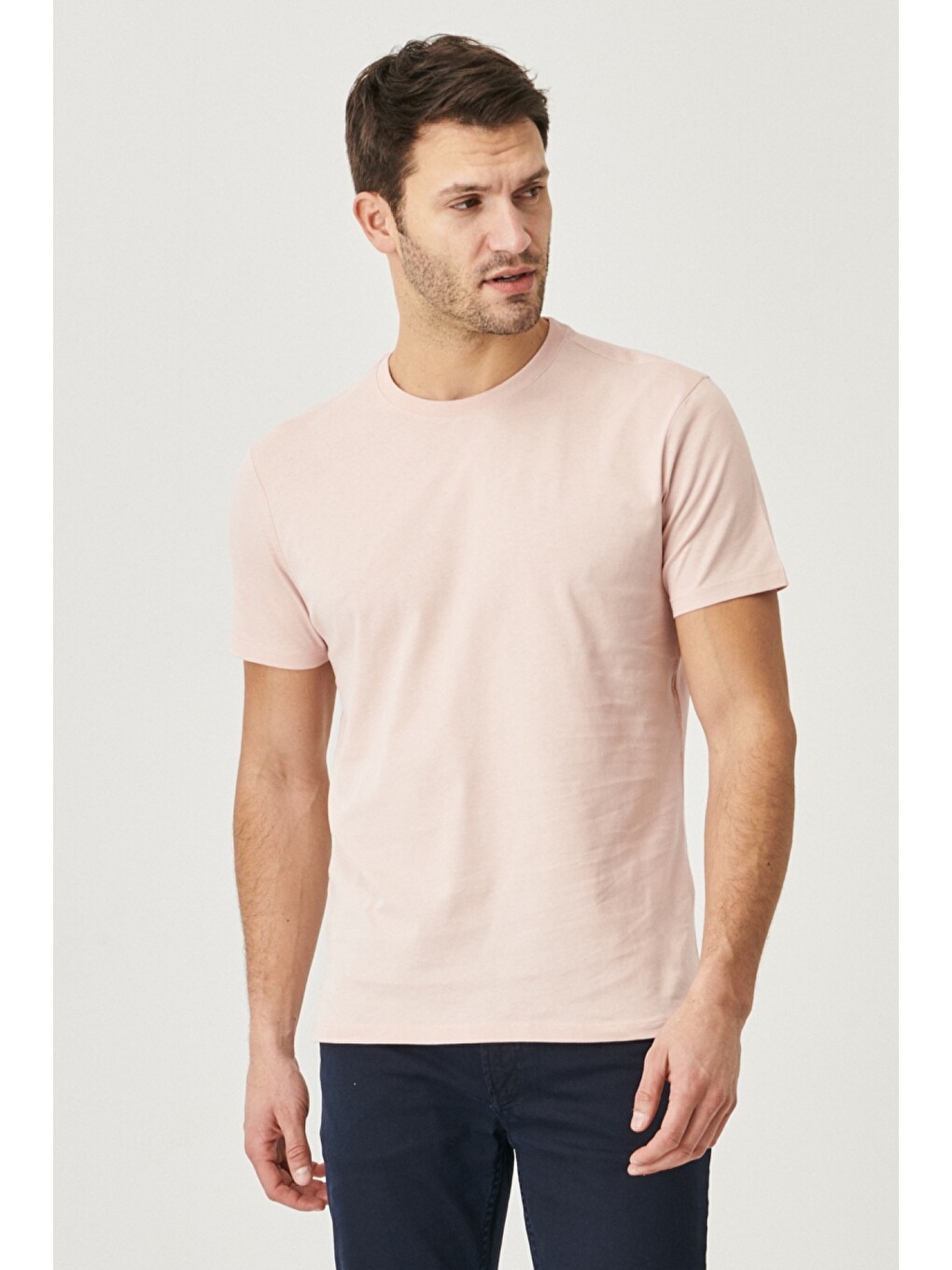 Pembe Erkek Gül Kurusu-turkuaz-sarı-bej Melanj-mint Slim Fit Dar Kesim Bisiklet Yaka 5'li Tişört Paketi-6