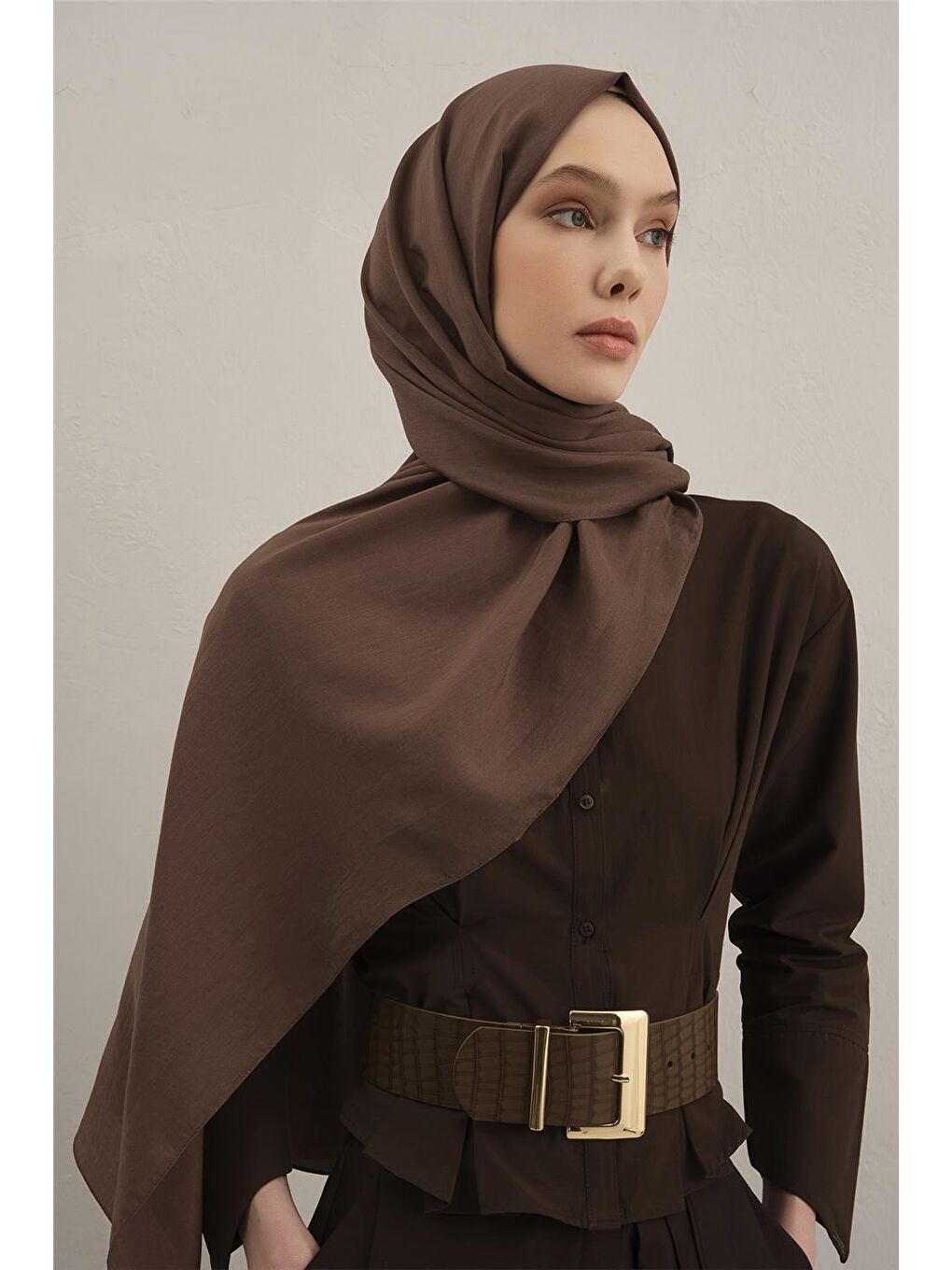 Kahverengi Bordürlü Lyocell Şal 11-2