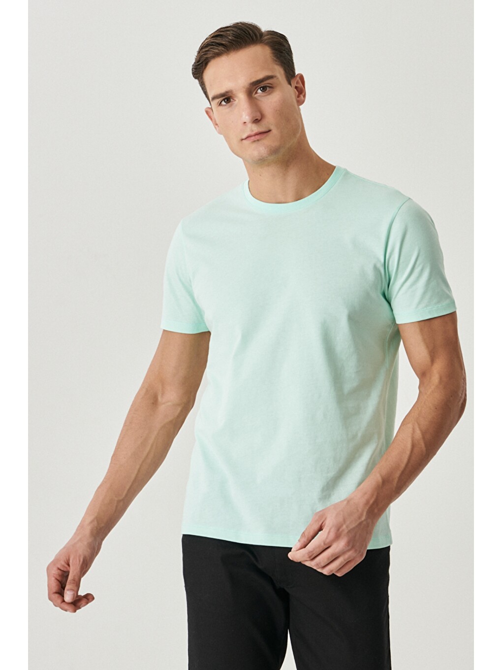 Pembe Erkek Gül Kurusu-turkuaz-sarı-bej Melanj-mint Slim Fit Dar Kesim Bisiklet Yaka 5'li Tişört Paketi-9