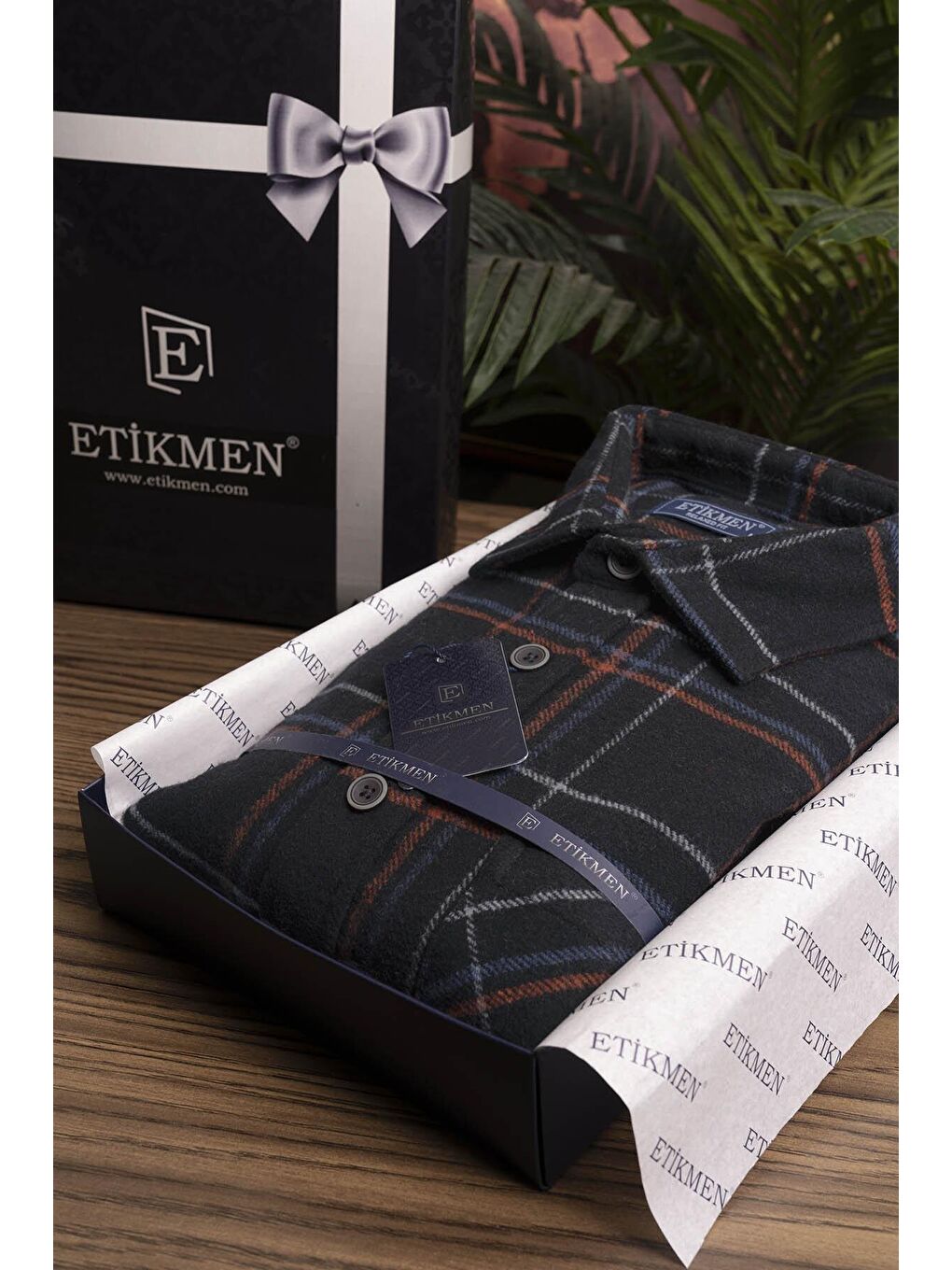 Siyah Kiremit Çizgili Oversize ( Geniş Kalıp ) Kalın Oduncu Hediye Kutulu Gömlek-6