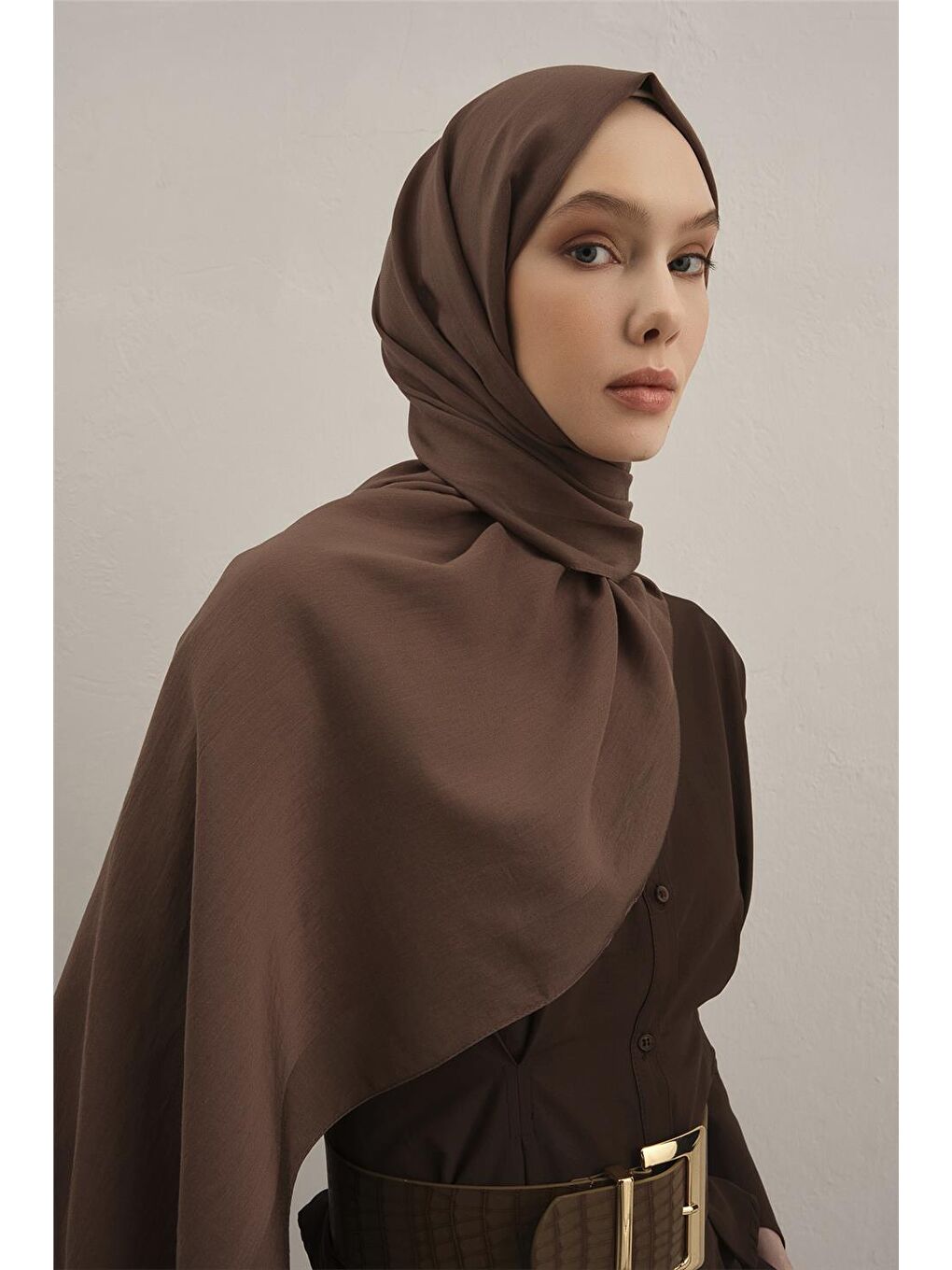 Kahverengi Bordürlü Lyocell Şal 11-3