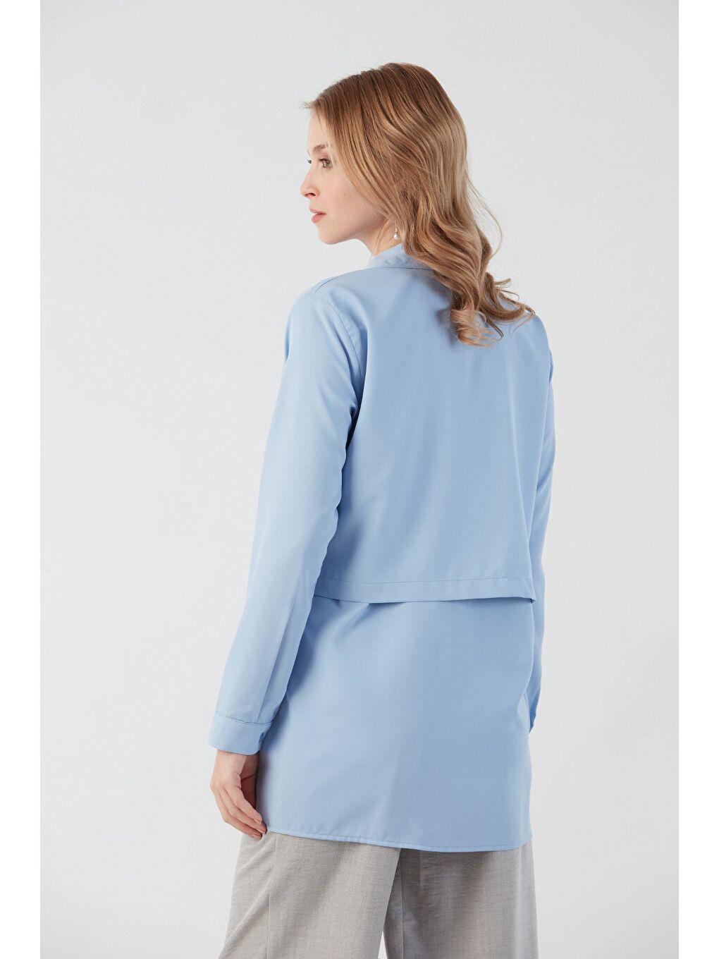 Mavi Düğmeli Önü Bağlamalı Gömlek-3