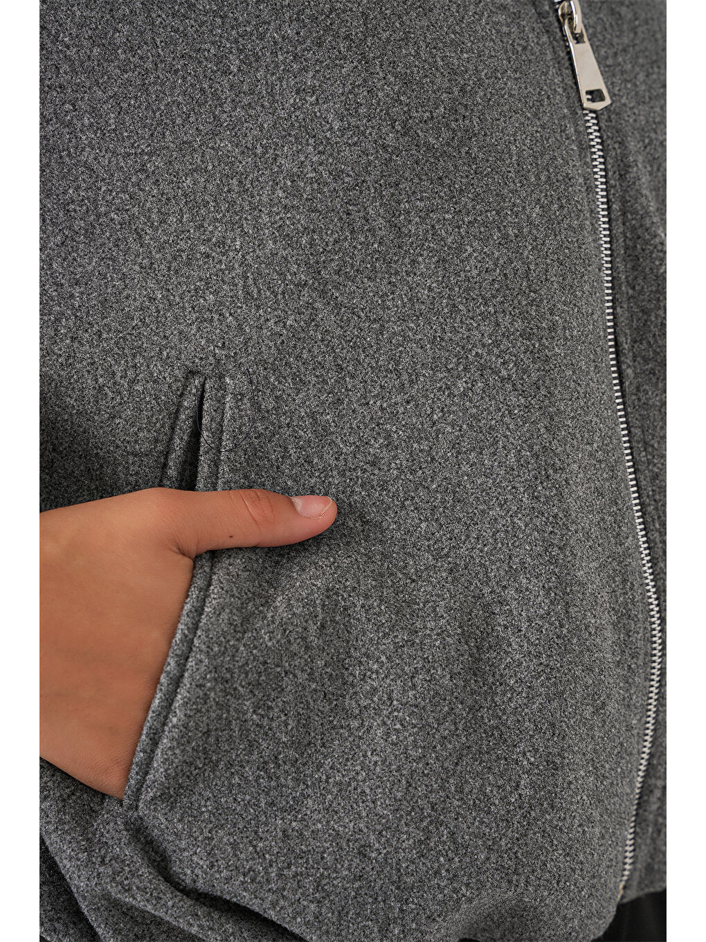 Kadın Büzgülü Oversize Kaşe Ceket 0728 - Gri-5