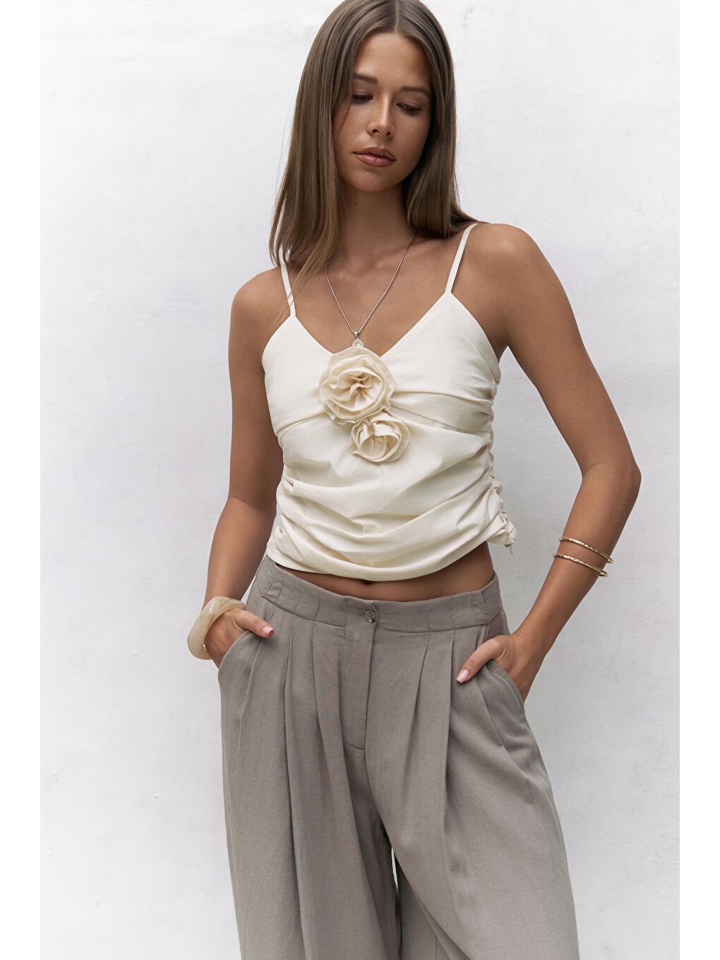 Tia Gül Detay Sarı Crop-6