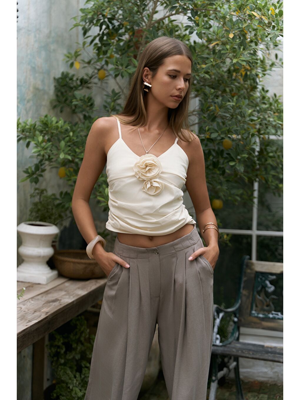 Tia Gül Detay Sarı Crop-7