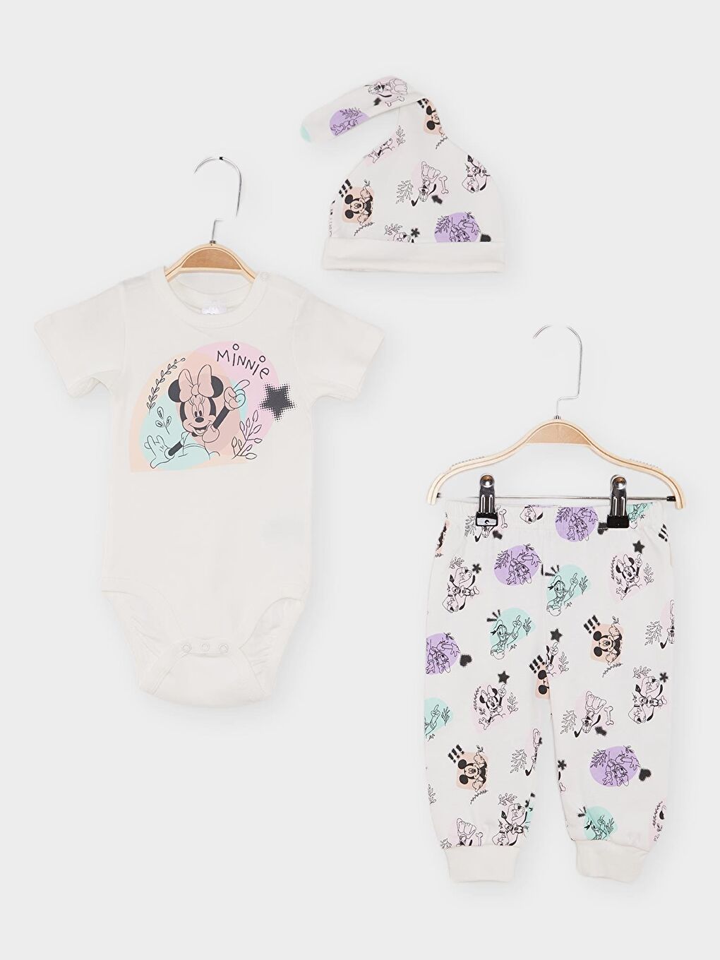 Supermino Ekru Minnie Mouse Lisanslı Kız Bebek 3'Lü Takım 21785