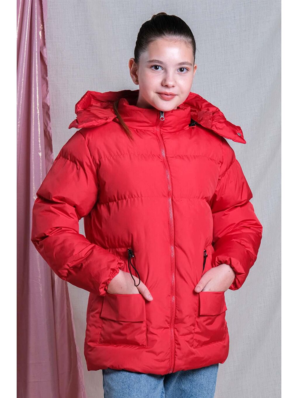 Pina Kids Kırmızı Kız Çocuk Yumuşak İçi Kürklü Kalın Kaban Mont KM.0023-Y - 3