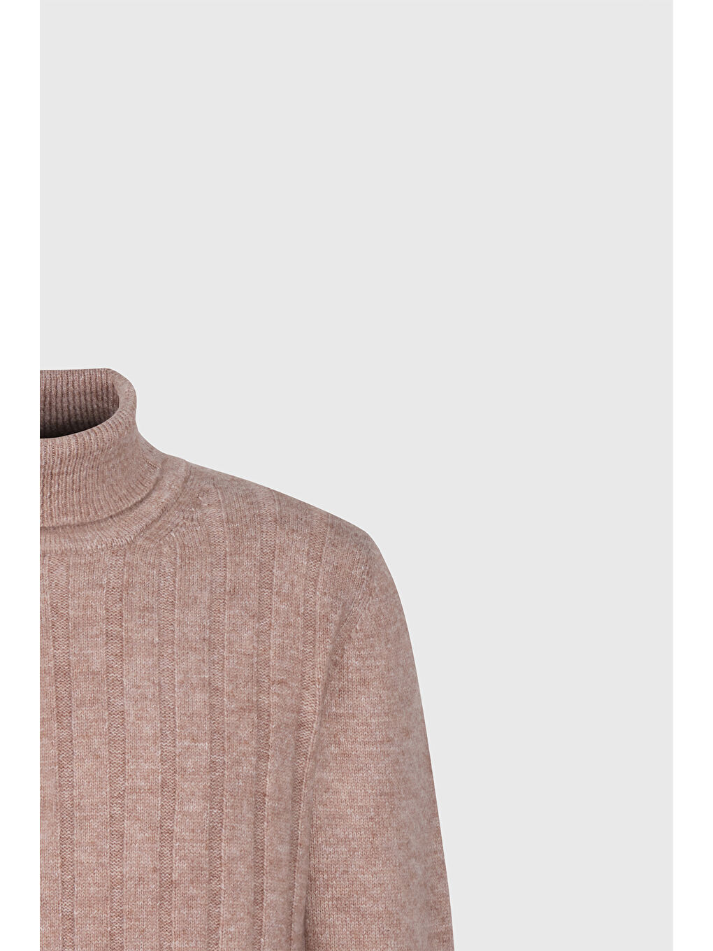 Erkek Bej Melanj Standart Fit Normal Kesim Tam Balıkçı Yaka Jakarlı Triko Kazak-10