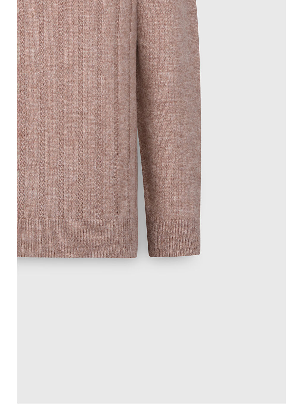 Erkek Bej Melanj Standart Fit Normal Kesim Tam Balıkçı Yaka Jakarlı Triko Kazak-11