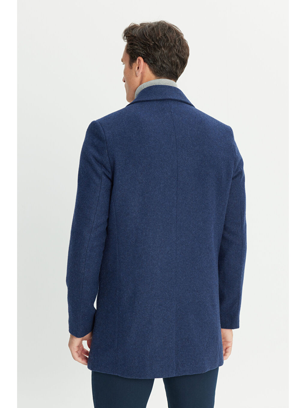 Erkek Lacivert Standart Fit Normal Kesim Gömlek Yaka Yan Cep Yünlü Palto-4