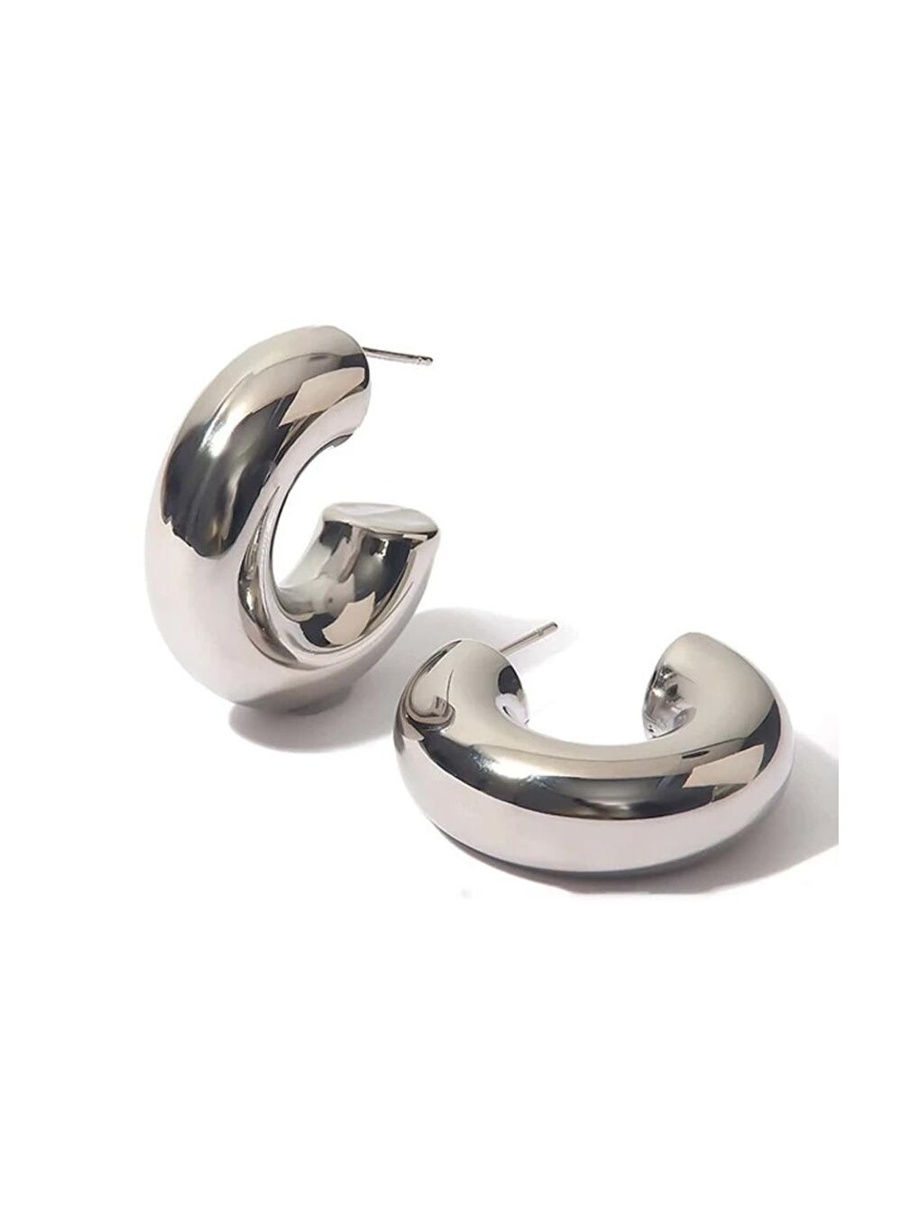 Gri Kalın Boru Halka Küpe 30mm Altın Kaplama-1