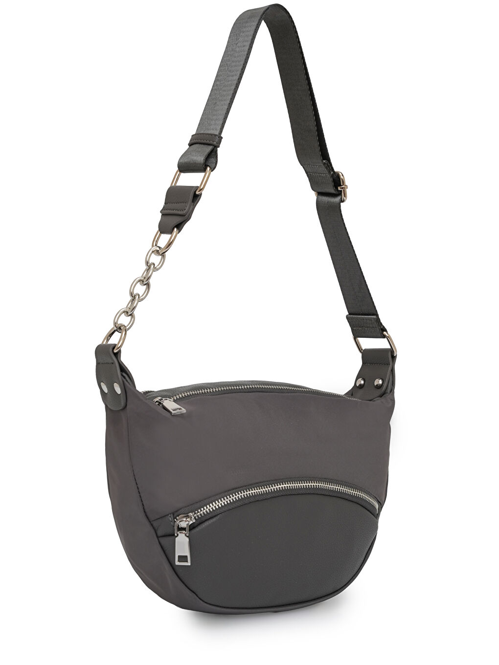 Gri Zincir Detaylı Fermuarlı Kadın Omuz Çantası MB15-1