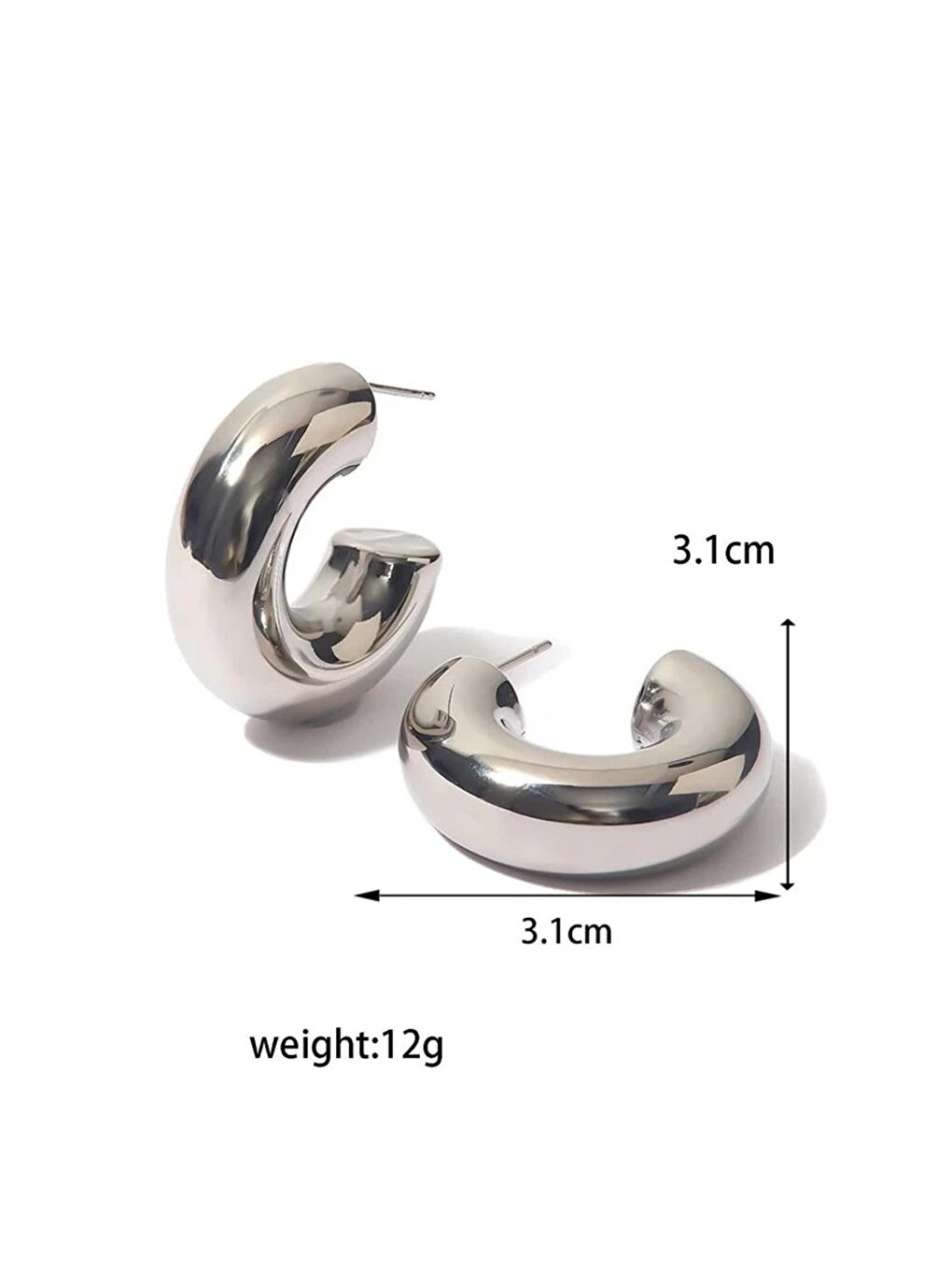 Gri Kalın Boru Halka Küpe 30mm Altın Kaplama-2