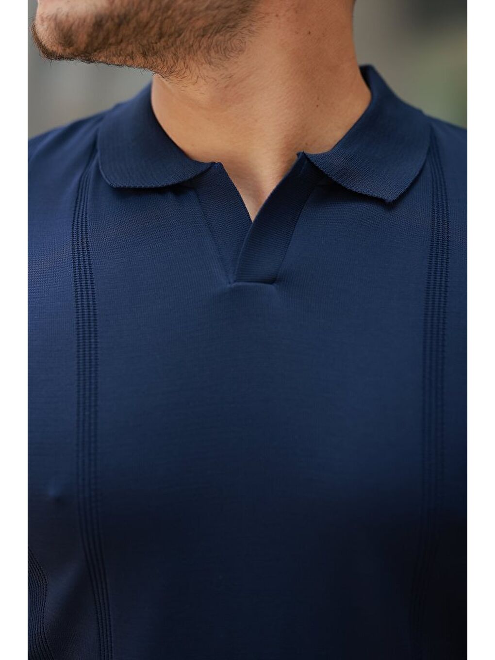 Lacivert Erkek Hemşire Yaka Kısa Kollu Tişört-2