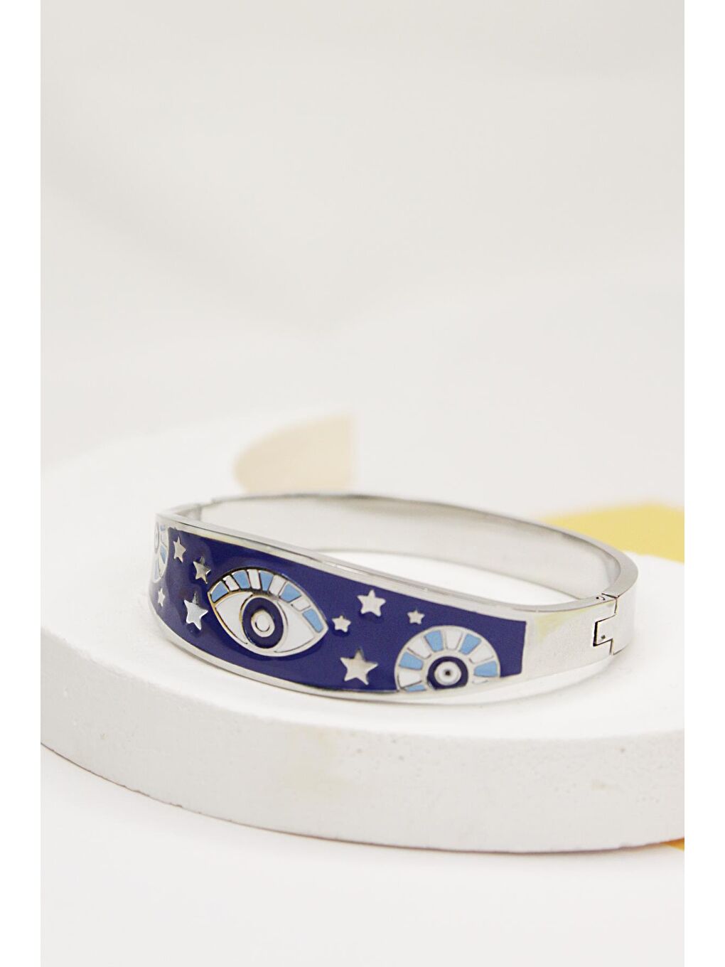Lacivert Mavi Yıldız ve Nazar Mineli Paslanmaz Çelik Kadın Kelepçe Bileklik