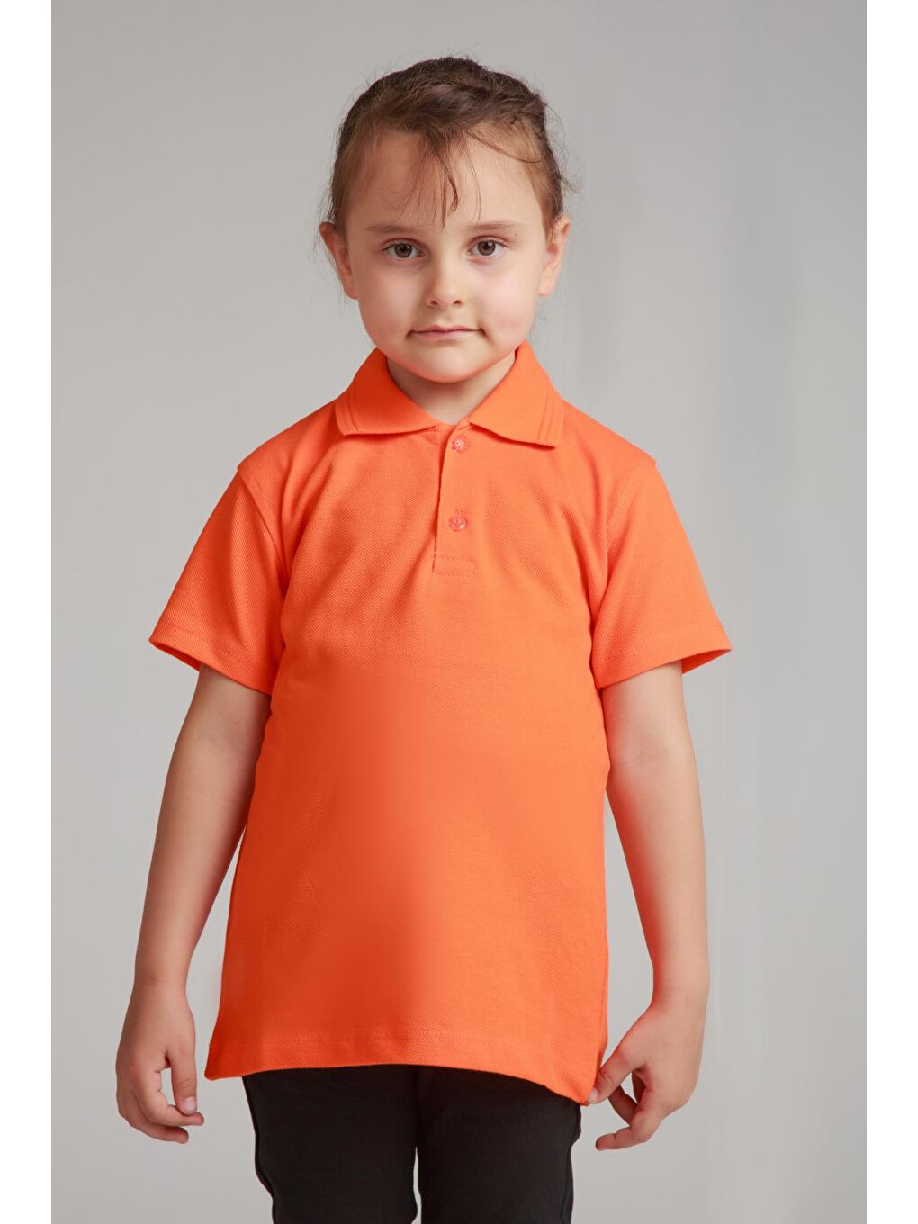 ajn Turuncu Kids Polo Yaka Basic Kısa Kollu Kız Çocuk Tişört - 3