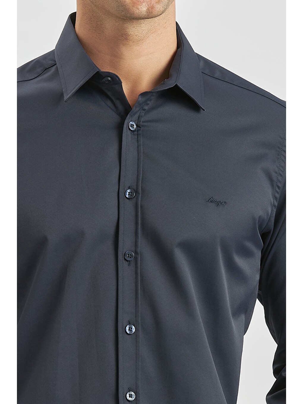 Lacivert Uzun Kol Düz Bez Ayağı 032 Sert Yaka Classic Slim Fit Gömlek 1004240334-2