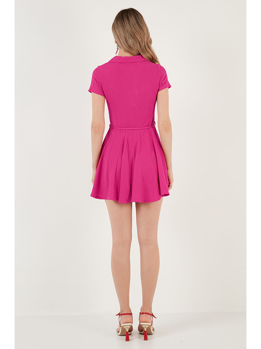Fuşya Bağlama Detaylı Mini Gömlek Elbise 5869006-6