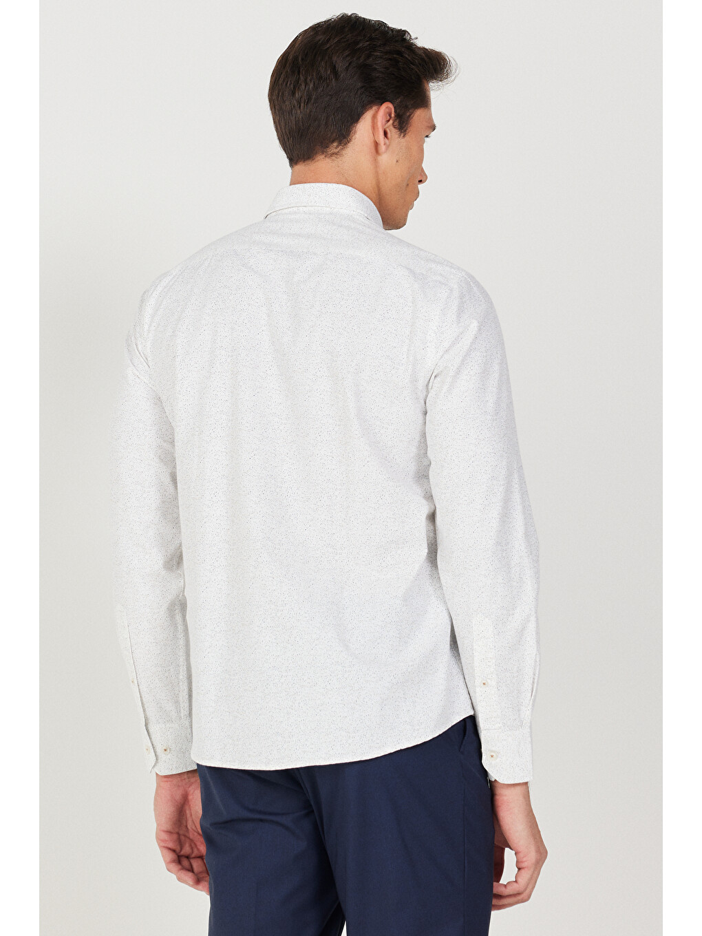 Erkek Beyaz-Kahve Slim Fit Dar Kesim Düğmeli Yaka Pamuklu Baskılı Gömlek-5