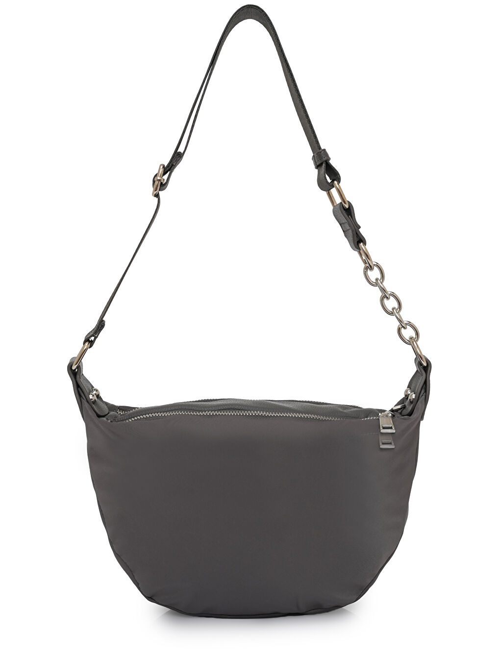 Gri Zincir Detaylı Fermuarlı Kadın Omuz Çantası MB15-5