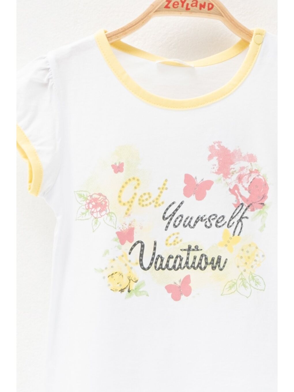 MİNİNİO Kız Bebek Beyaz Vacation Taşlı T-Shirt (6Ay-4Yaş) - 1