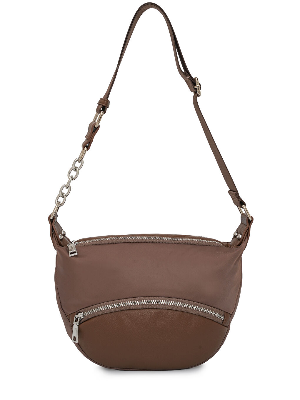 Bej Zincir Detaylı Fermuarlı Kadın Omuz Çantası MB15