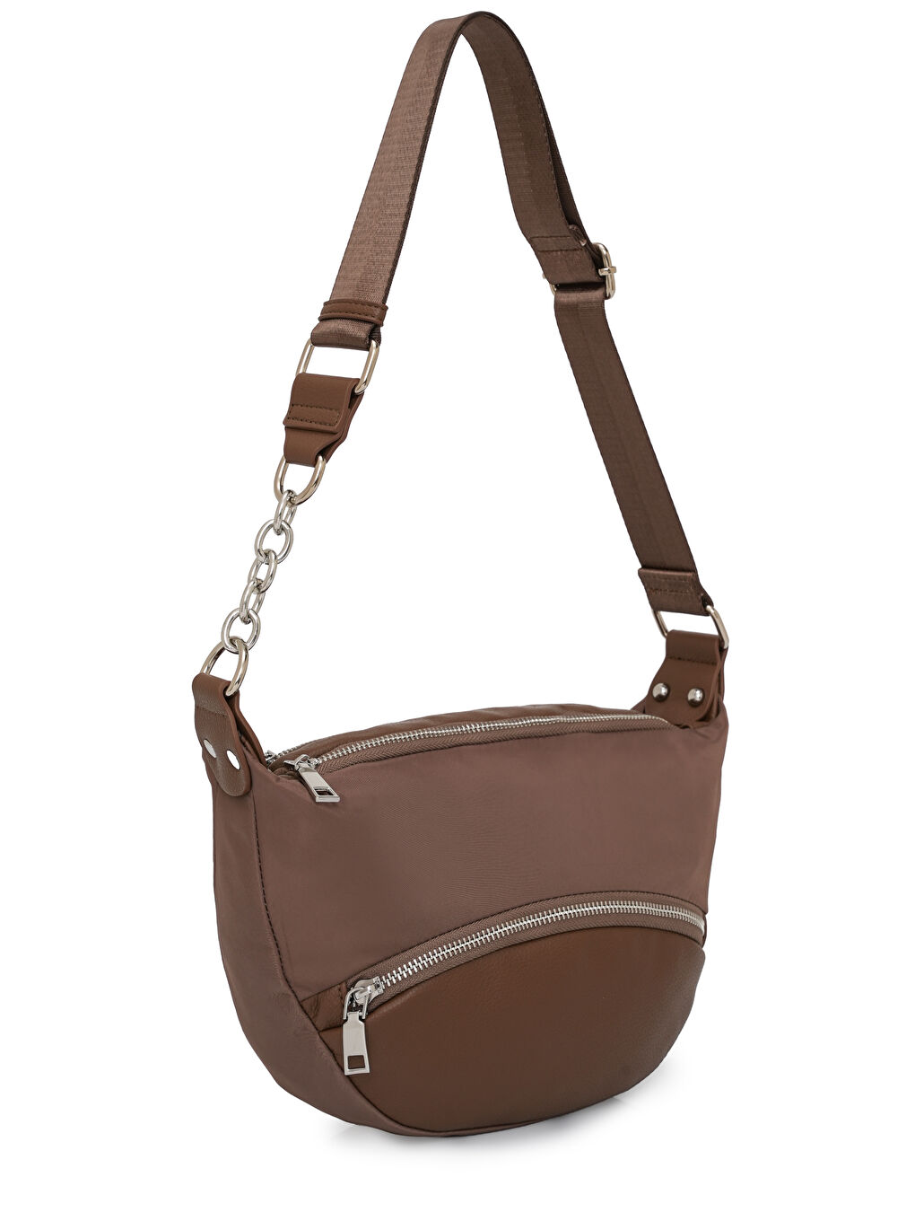 Bej Zincir Detaylı Fermuarlı Kadın Omuz Çantası MB15-1