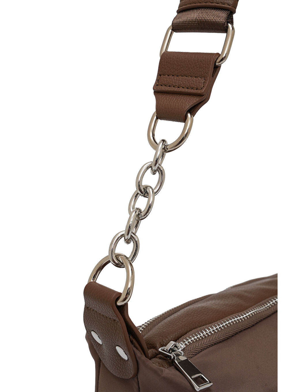 Bej Zincir Detaylı Fermuarlı Kadın Omuz Çantası MB15-2