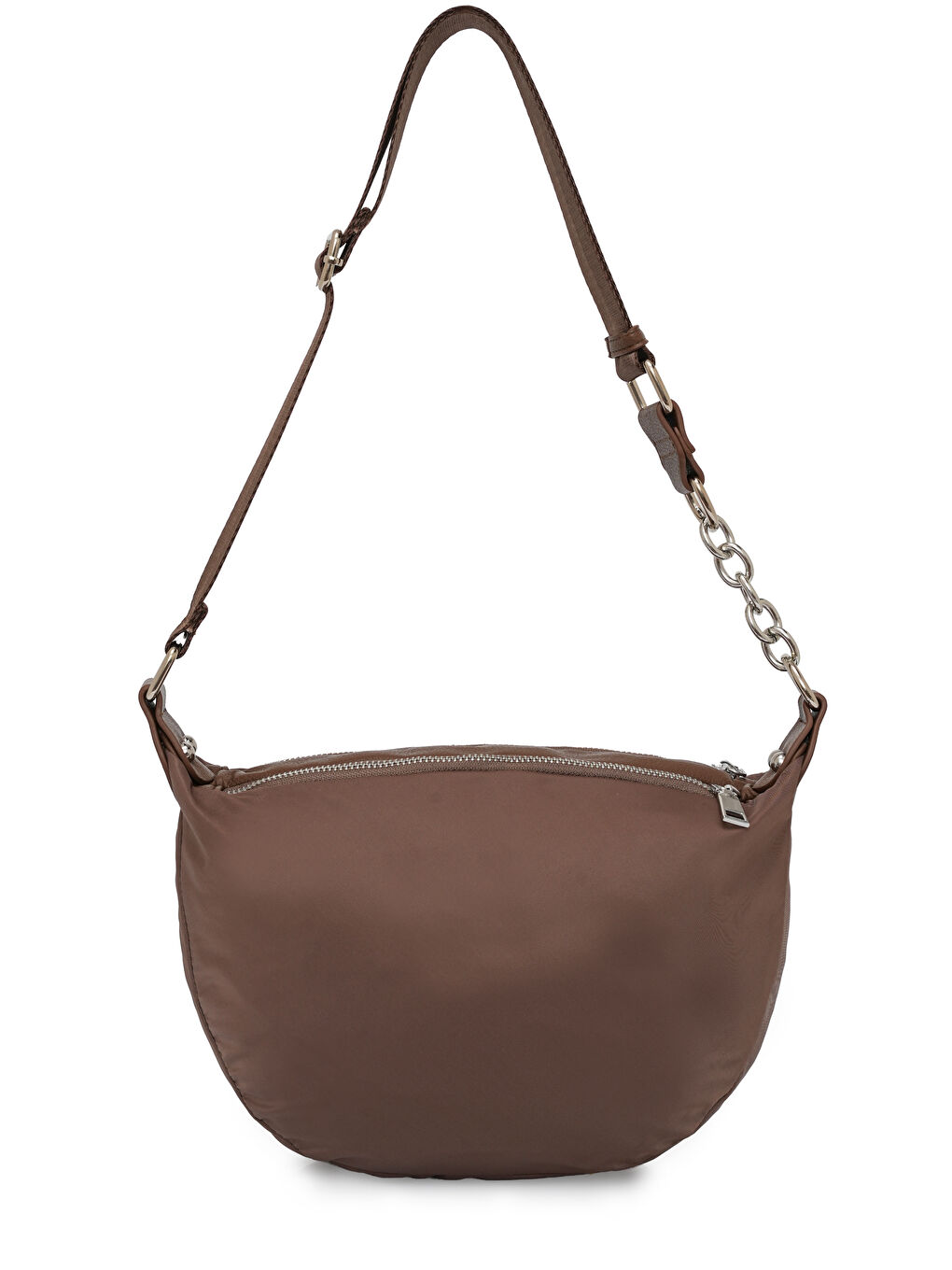 Bej Zincir Detaylı Fermuarlı Kadın Omuz Çantası MB15-5