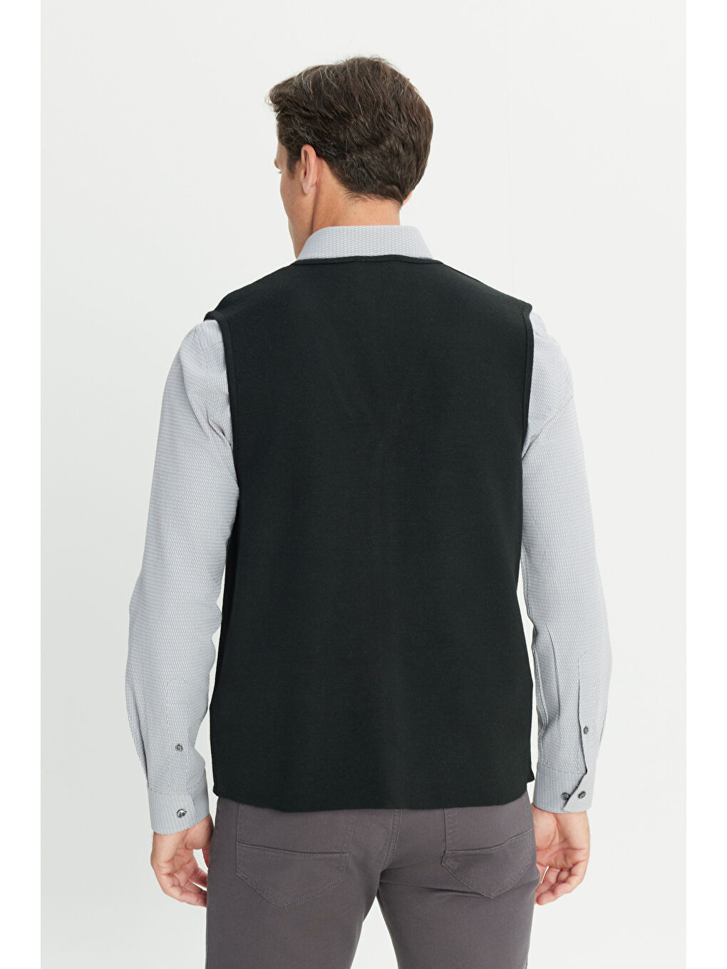 Erkek Siyah Sıcak Tutan Yün Standart Fit Normal Kesim V Yaka Cepli Triko Yelek-4