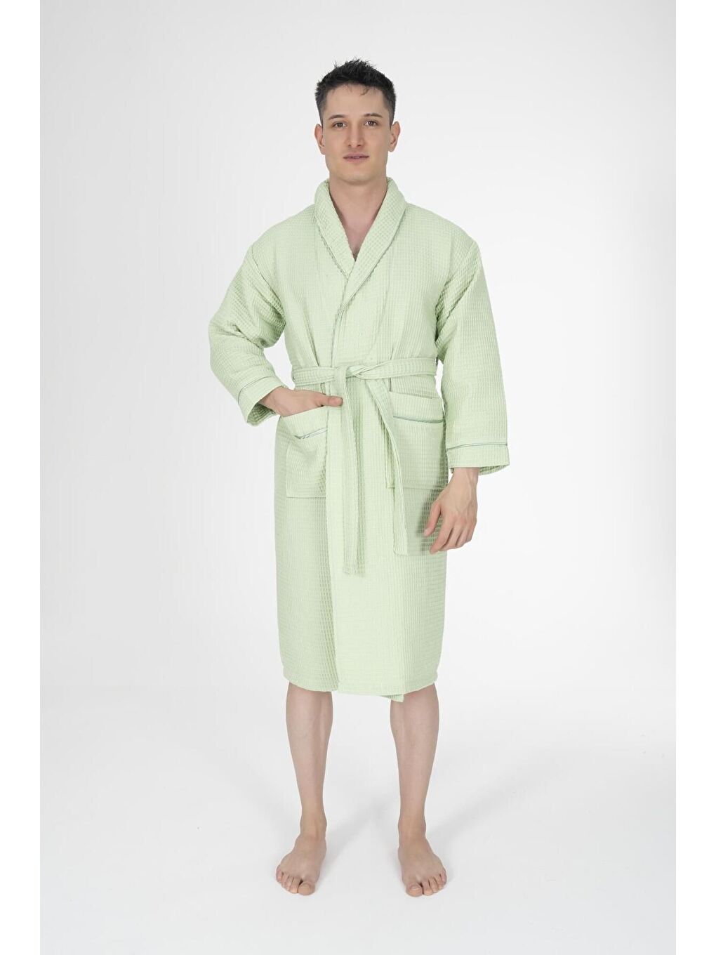 Kaos Serisi Şal Yaka Pike Bornoz Sabahlık Yeşil-2