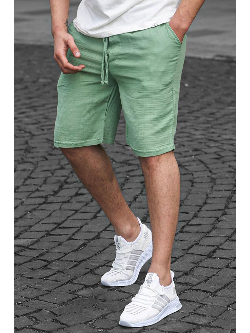 Yeşil Basic Keten Erkek Şort 6506