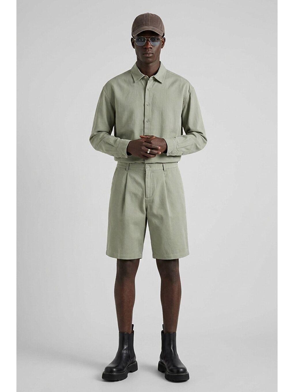 Erkek Baggy Kesim Modal Karışımlı Şort Haki Yeşil-2