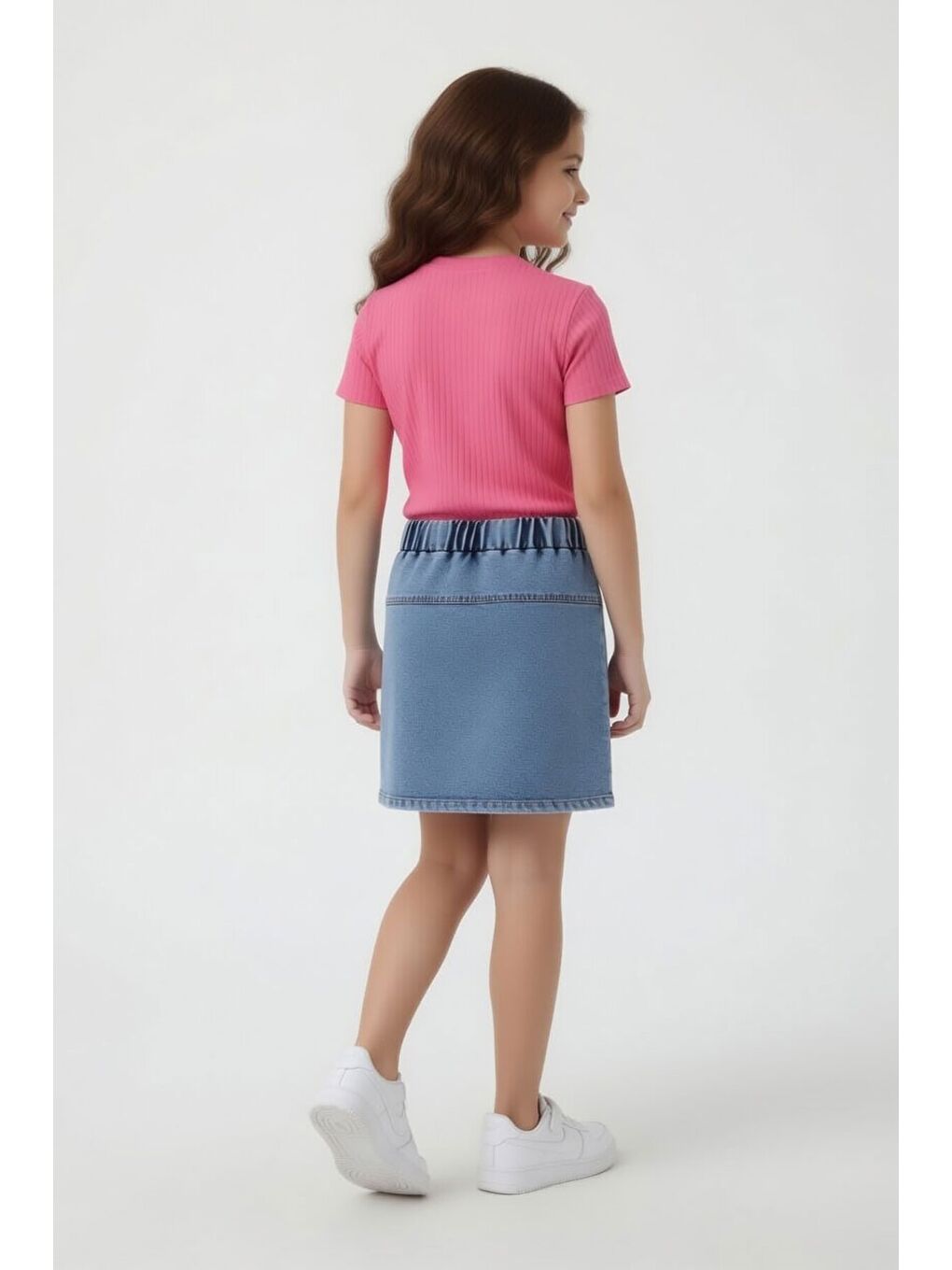 Pembe Kalpli Karakter Baskılı Badili Jean Etekli Kız Çocuk Takım 24097-4