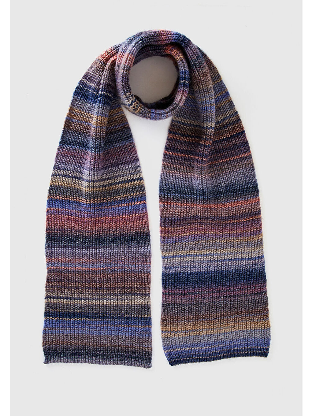Kadın Mavi Mix Yün Karışımlı Renkli Çizgili Atkı