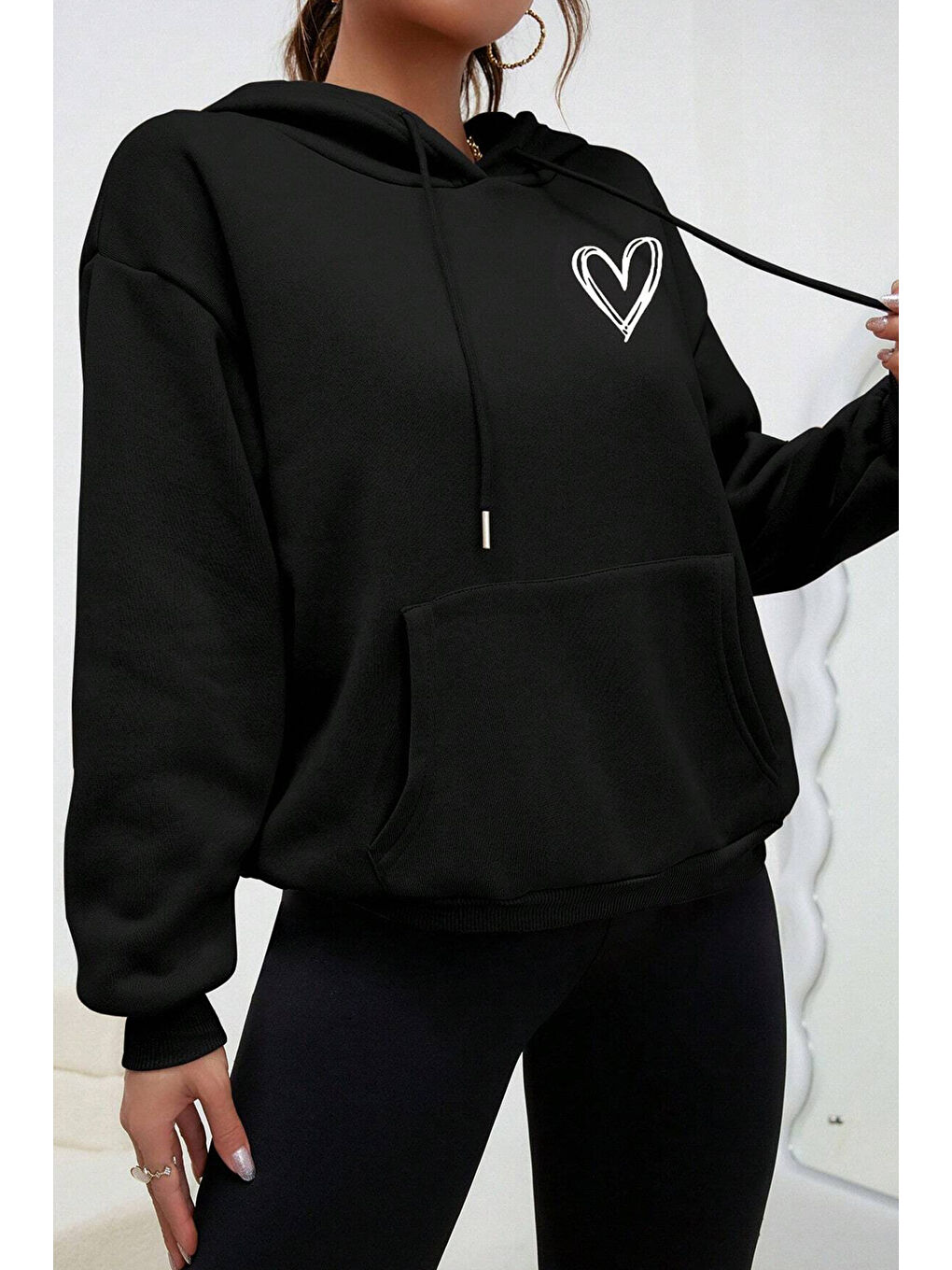 uyguntarz Siyah Unisex Heart Baskılı Oversize Sweatshirt - 2