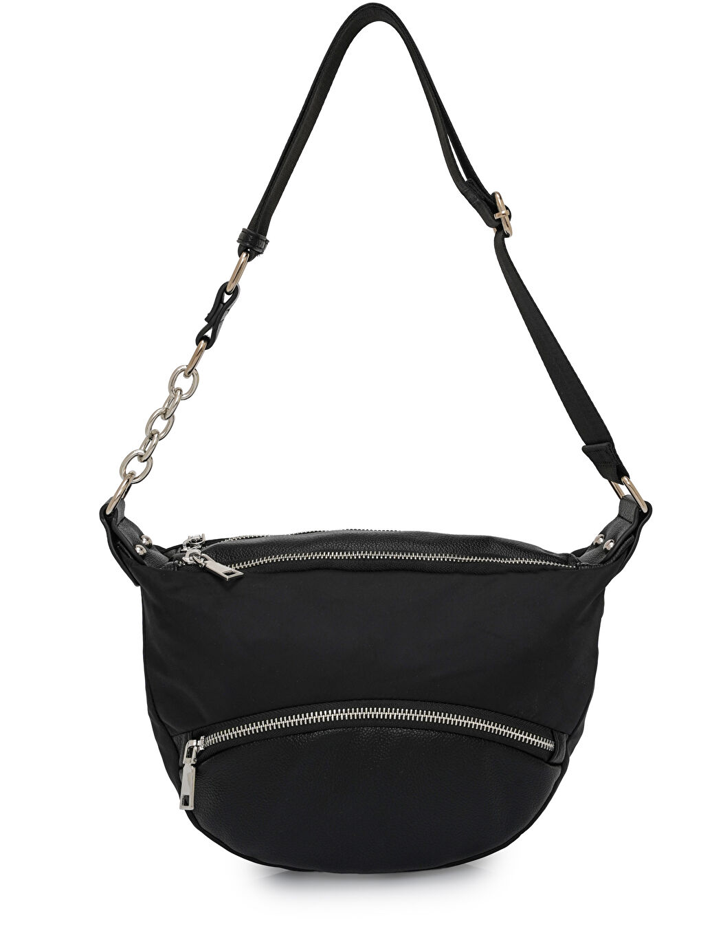 Siyah Zincir Detaylı Fermuarlı Kadın Omuz Çantası MB15