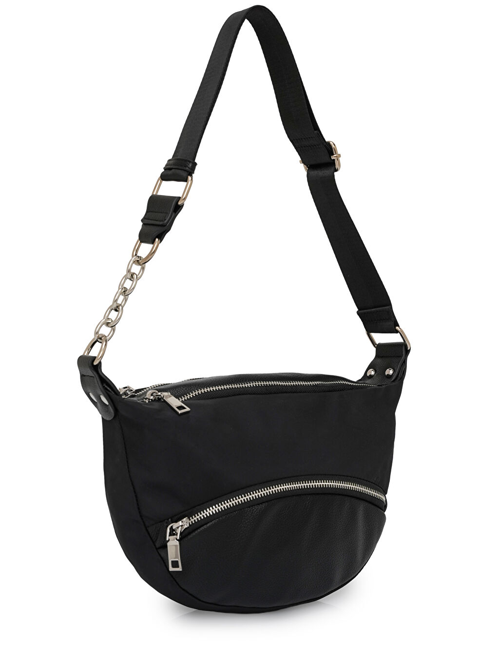 Siyah Zincir Detaylı Fermuarlı Kadın Omuz Çantası MB15-1
