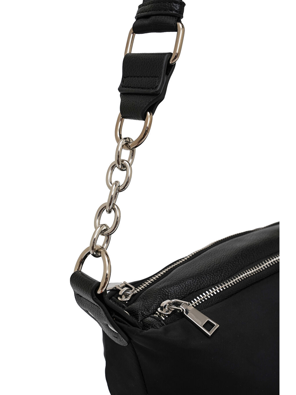 Siyah Zincir Detaylı Fermuarlı Kadın Omuz Çantası MB15-2
