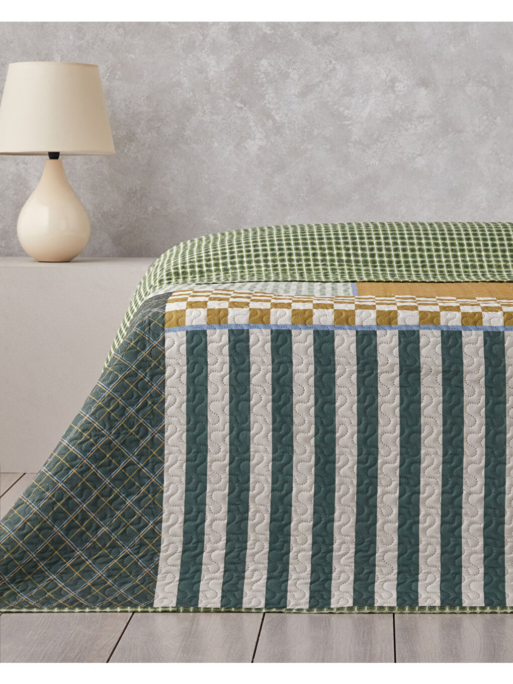 Strada Grid Çift Kişilik Çok Amaçlı Örtü 200x220 cm Yeşil-2